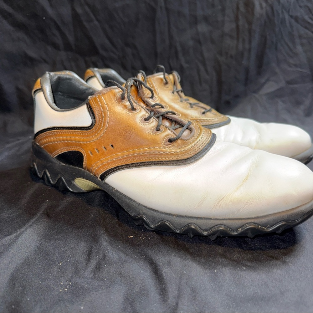FootJoy White and Brown Leather Athletic Golf Shoes - Lace-Up